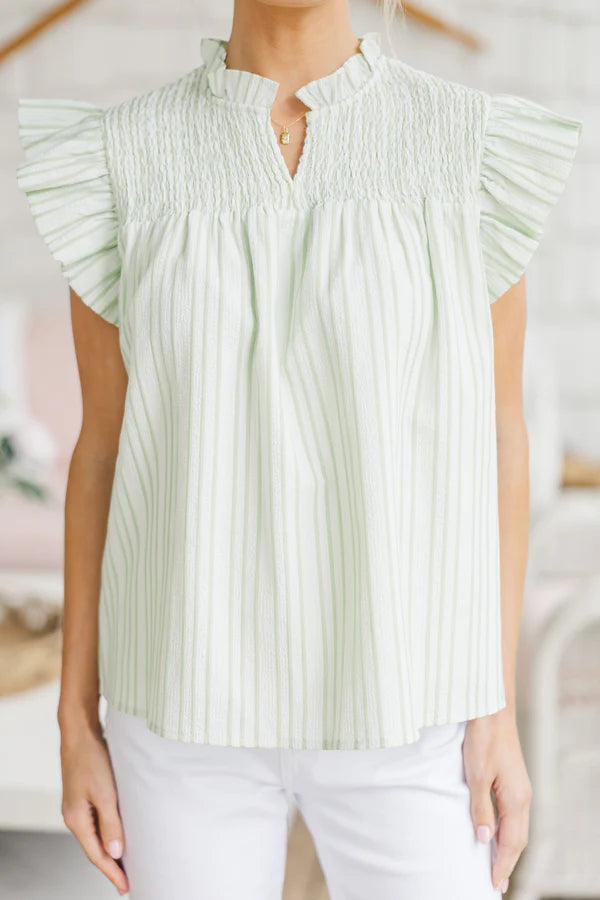 Sunday Dreaming Sage Green Striped Blouse