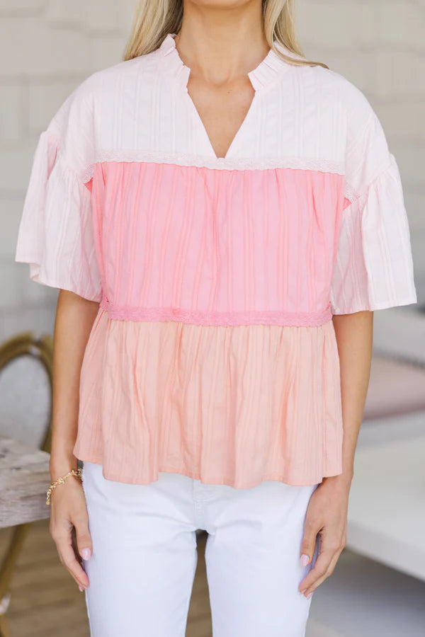 Just Can't Lose Peach Colorblock Blouse