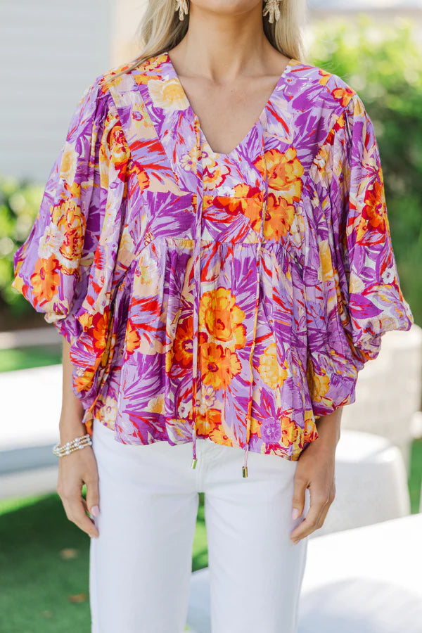 Clear As Day Magenta Purple Floral Blouse