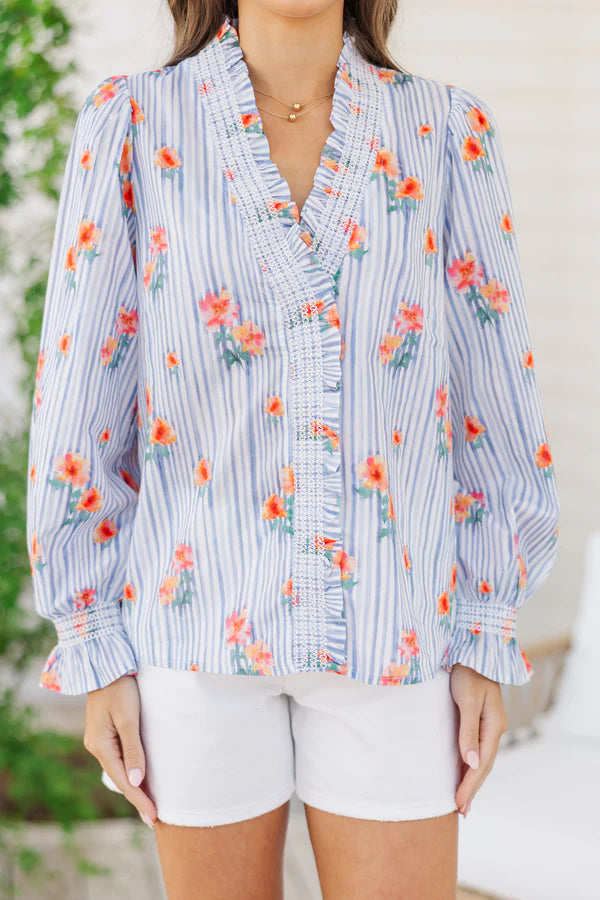 Love You So Blue Floral Blouse