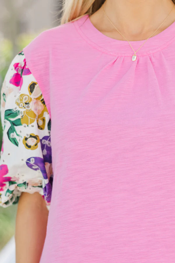 Show Your True Colors Fuchsia Eyelet Sleeve Blouse