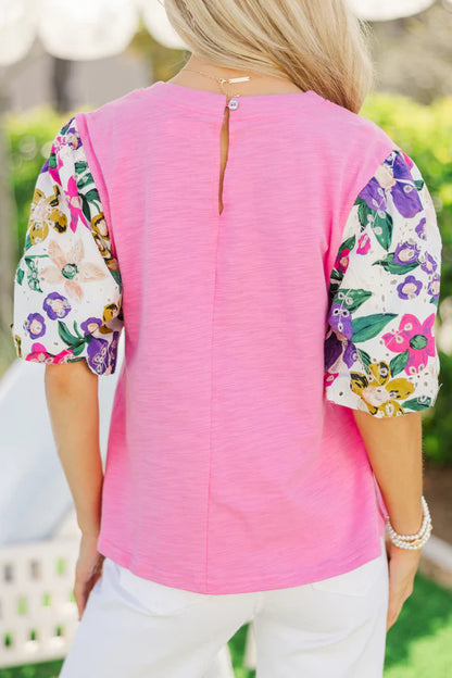 Show Your True Colors Fuchsia Eyelet Sleeve Blouse