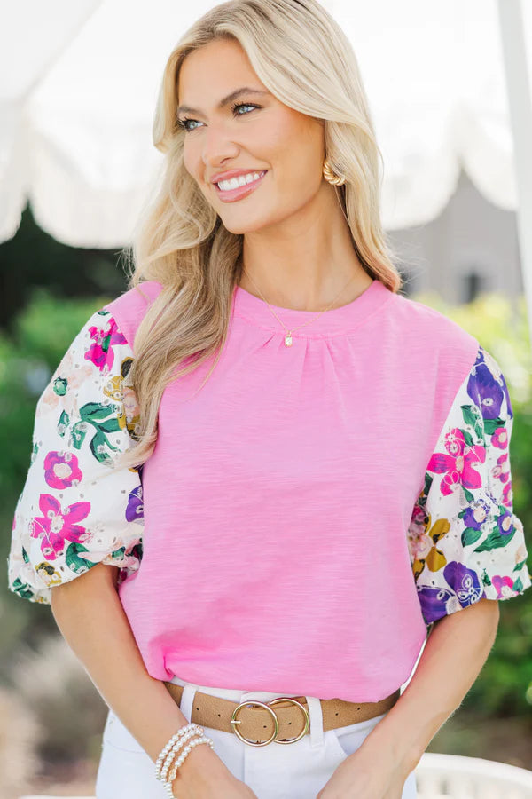 Show Your True Colors Fuchsia Eyelet Sleeve Blouse