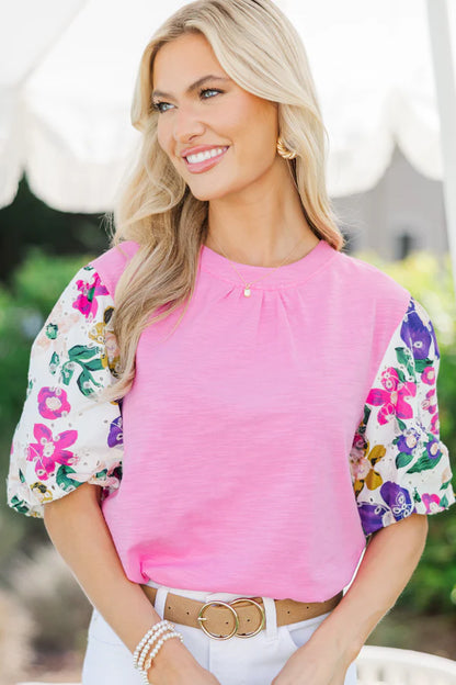 Show Your True Colors Fuchsia Eyelet Sleeve Blouse