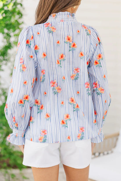Love You So Blue Floral Blouse