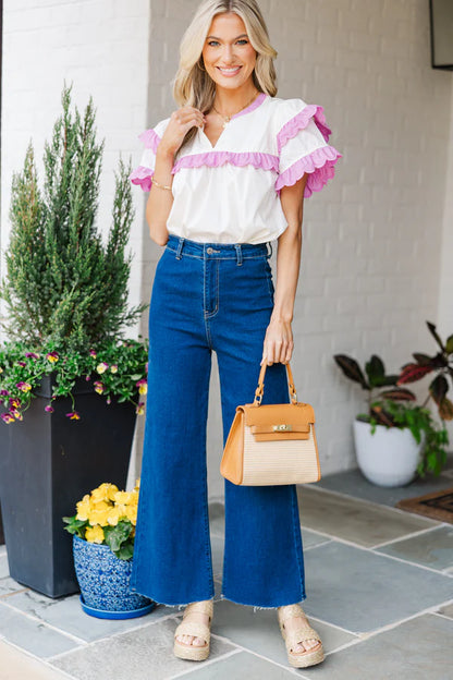 Over Your Head Cream White Scalloped Blouse